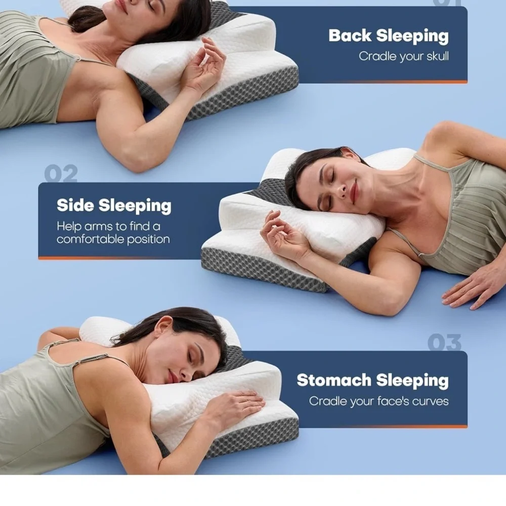 Contoured White and Gray Pillow for Customized Support